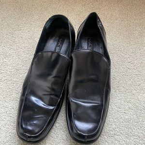 Black leather dress loafers
